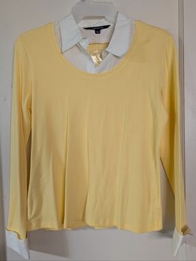 Chadwicks Pale Yellow Layered-Look Long Sleeve Top with White Collar